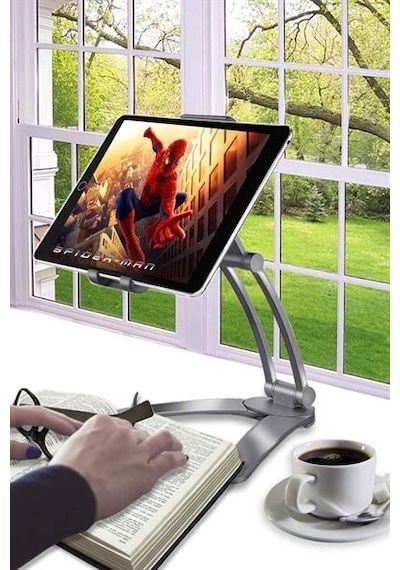 360 Derece Dönebilen Mutfak Masaüstü Telefon Tablet Tutucu Ayarlanabilir Esnek Ayaklı Metal
