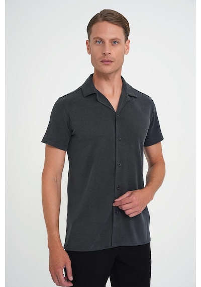 Efor Slim Fit Apaş Yaka Modal Karışımlı Kısa Kol İndigo Gömlek G 1590 Indigo