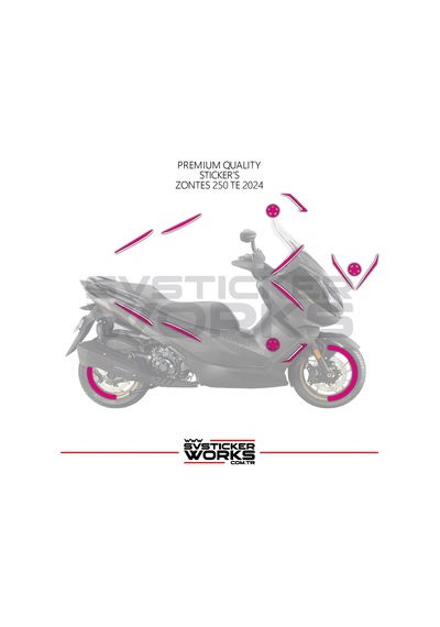 Zontes 250 Te Sticker Kaplama Set Full Kit Parçalı Etiket Sticker Modeli Pembe