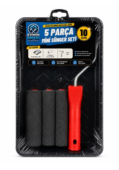 5 Parça Mini Sünger Boyacı Seti 10 Cm Sünger Rulo Boya Küveti Saplı