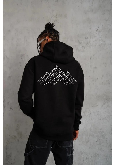 Tarzyeri Erkek Nihilist Penguen Özel Tasarım Oversize Kapüşonlu Sweatshirt Siyah