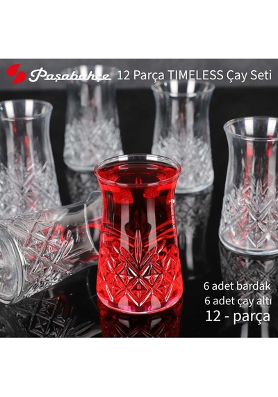 Timeless Çay Bardağı Ve Çay Tabağı Seti 12 Kişilik 24 Parça Şeffaf