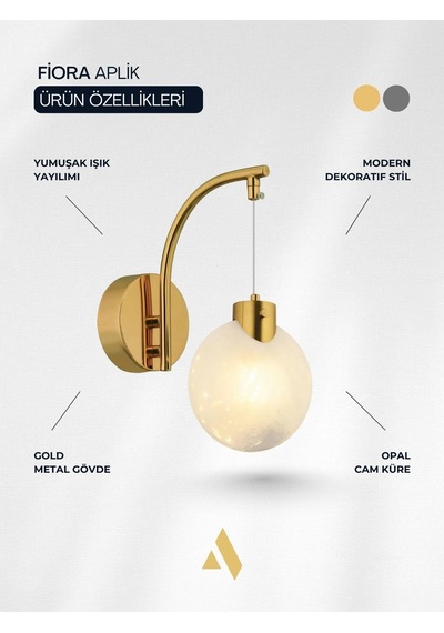 Fiora Midye Cam Küre Duvar Aplik Gold & Krom Seçenekli Gold