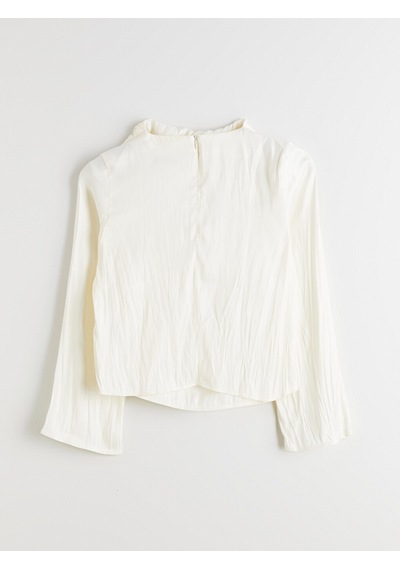 Lcwaıkıkı Classic Beyaz Dik Yaka Oversize Büzgülü Bluz