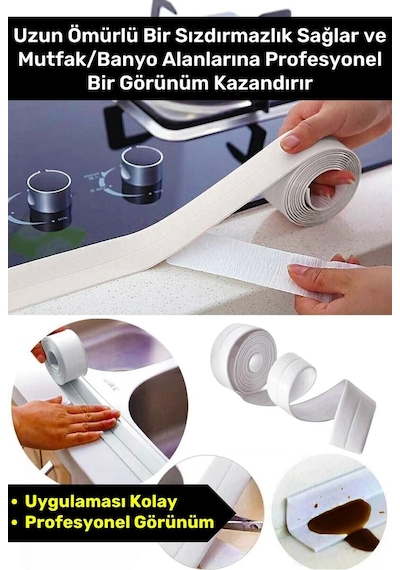 Deluxe Su Geçirmez Sızdırmaz Dayanıklı Lavabo Pvc Yağ Kenar Küf Önleyici 3.2m 4 Adet İzolasyon Bant