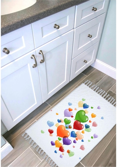 Banyo Halısı Dijital Baskılı Banyo Paspası 50x80 Polyester Kaymaz Tabanlı Duş Paspası Hearts Balloon Beyaz - Siyah Banyo Halısı Dijital Baskılı Banyo Paspası 50x80 Polyester Kaymaz Tabanlı Duş Paspası Hearts Balloon Beyaz - Siyah