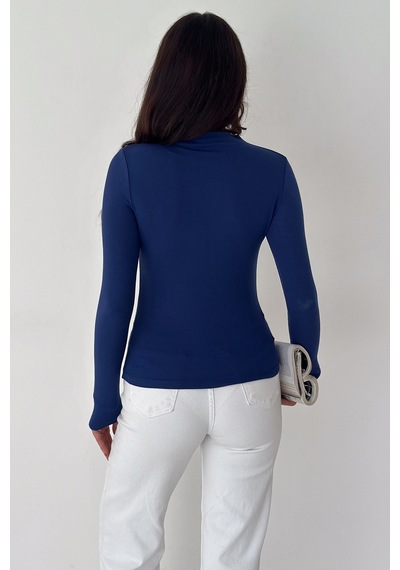 Noa & Noa Kadın Dikiş Detaylı Fit Bluz White Line Mavi