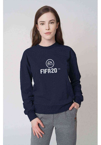 Fıfa 2020 Baskılı Indigo Mavi Kadın Sweatshirt