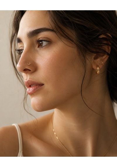14 Ayar Altın Taşlı Hilal Model Hızma Burun Piercing