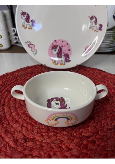 7 Parça Pembe Unicorn Model Çocuk Bebek Yemek Takımı Beslenme Seti Çok Renkli