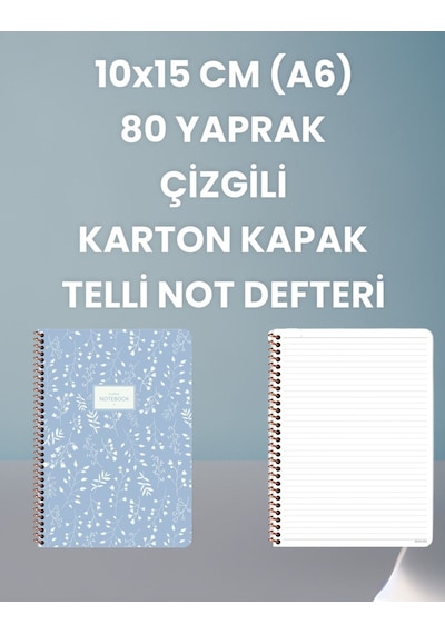 10x15 Cm A6 80 Yaprak Çizgili Karton Kapak Telli Not Defteri Mor