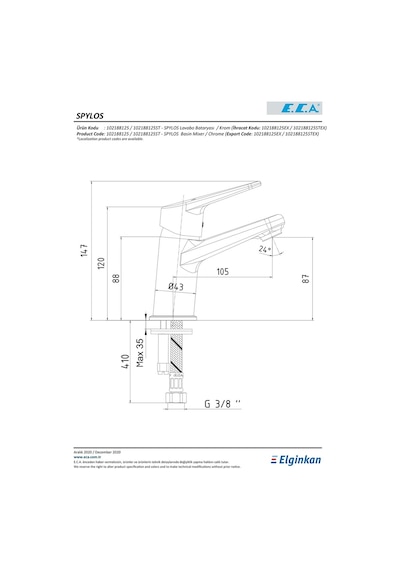 Eca Spylos 102188125 Lavabo Bataryası