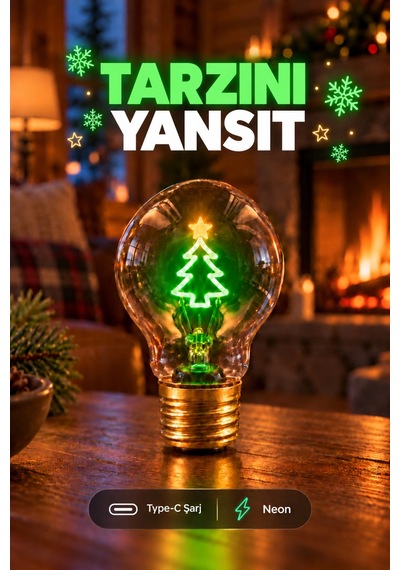 Çam Ağacı Neon Dekoratif Masa Lambası Ampul Şeklinde Yeni Nesil Aydınlatma Yılbaşı Aydınlatma Çok Renkli