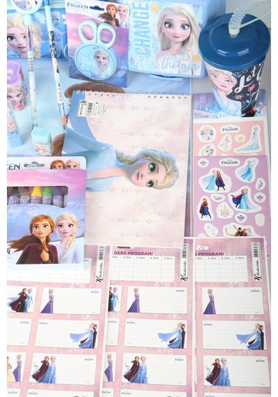 Dekomus Lisanslı Elsa Frozen Ice Glow Colleciton Full Kırtasiye Seti Büyük Boy Okul Çantası,kalem Çantası,beslenme Kabı,matara Altın