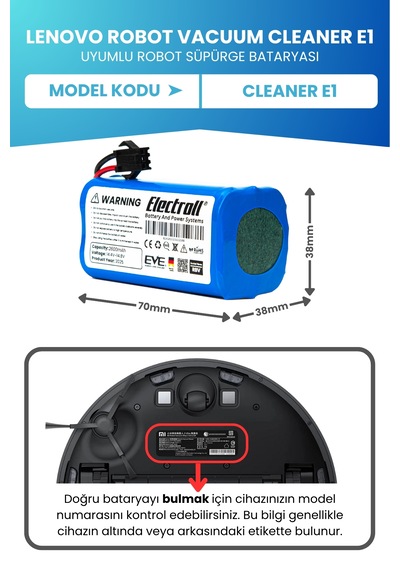 Lenovo Robot Vacuum Cleaner E1 Uyumlu Batarya 2600mah Pil