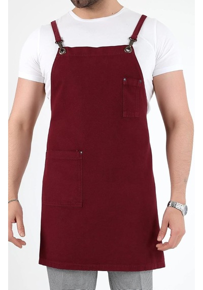 Tr Barista Askılı Önlük Tek Cepli - Bordo Genel