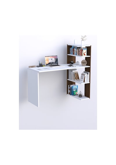 Moonlife Çınar Kitaplıklı Çalışma Masası Beyaz Ceviz Beyaz