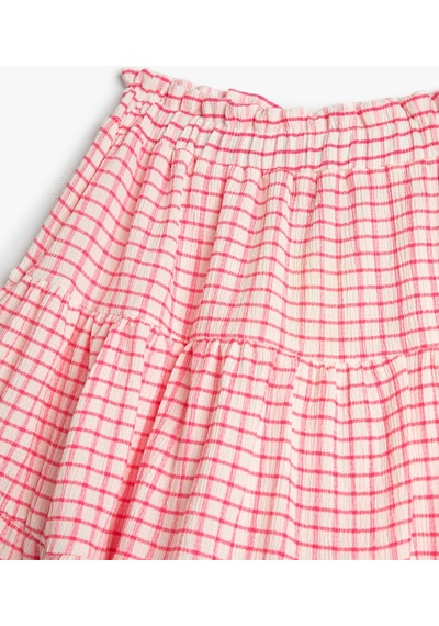 Koton Midi Etek Fırfırlı Katlı Beli Lastikli Pembe Ekose 3skg70009ak 3SKG70009AK2C9 Pembe