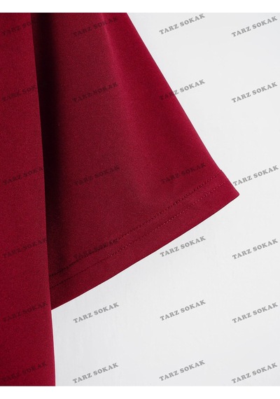 Flood Of Style Crop Ckod-232913 Kalp Desenli Kısa Bordo