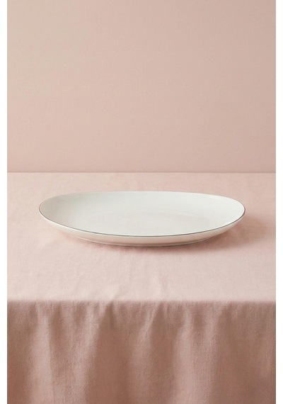 Ceyda Platin Kenarlı Porselen Kayık Tabak 25 Cm Ekru
