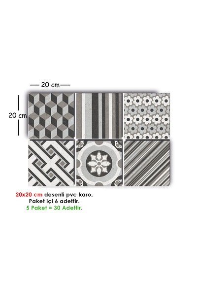 Kendinden Yapışkanlı Fas 3 Desenli Pvc Karo 20x20 Cm 5 Li Paket