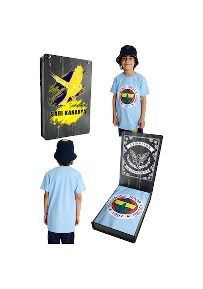Fenerium Fenerbahçe Lisanslı Uv Baskılı Renkli Logo Sıfır Yaka Çocuk T-shirt Mavi