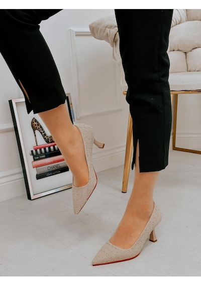 Ervanın Butiği Bej Tüvit Freda Kadın Stiletto-3864