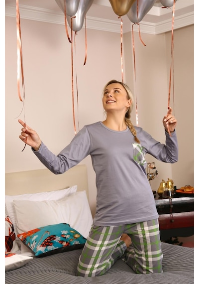 Akbeniz Kadın Uzun Kol Penye Pijama Takım 4199 - S Gri