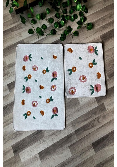 Dijital Baskı Kaymaz Taban Yıkanabilir 2'li Punch Banyo Paspas Takımı Pcp002 Renkli