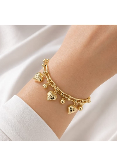 Gm Jewelry Kalp Charm Bileklik Gold Zincir Şık Kadın Model Altın