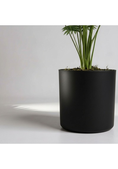 Yapay 90 Cm 20 Yaprak Mini Afrika Palmiyesi Siyah Metal Saksı Yeşil