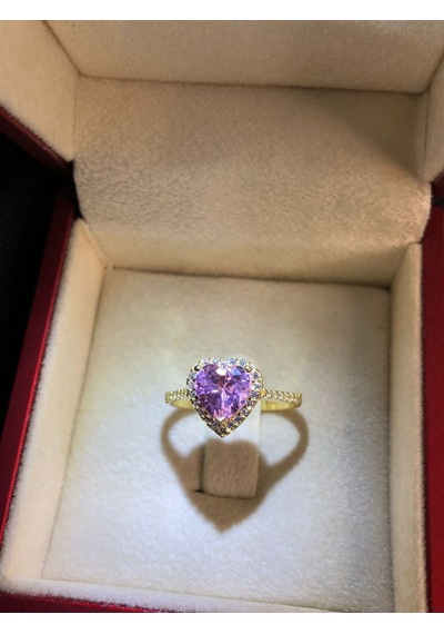 Vog Swarovski Taşlı Pembe Renkli Kalpli 925 Ayar Gümüş Sevgiliye,anneye,arkadaşa Yüzük Sarı