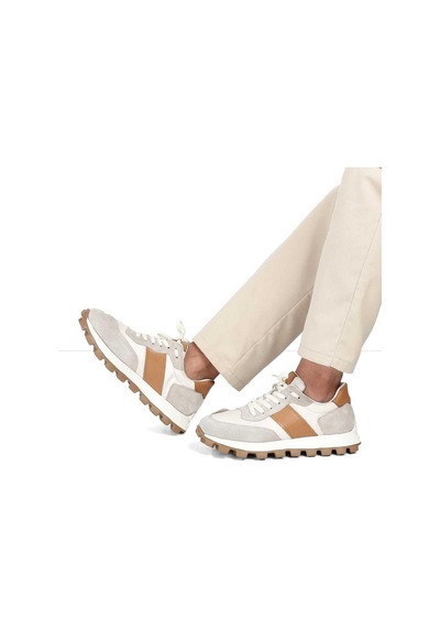 Erkek Bej Bağcıklı Kalın Tabanlı Süet Deri Sneaker