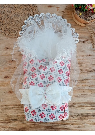Bebek Battaniyesi Dış Kundak Dantelli Bebek Kundağı Unisex Hastane Çıkışı Hediyelik Yenidoğan Kırmızı