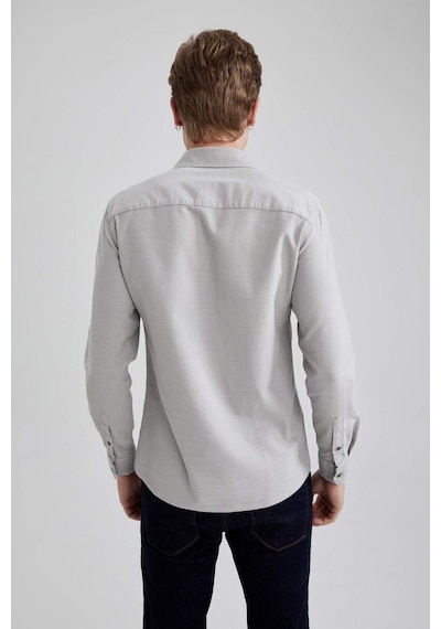 Defacto Slim Fit Dar Kesim Pamuklu Basic Düz Uzun Kollu Gömlek A4644AX23AUGR91 Gri