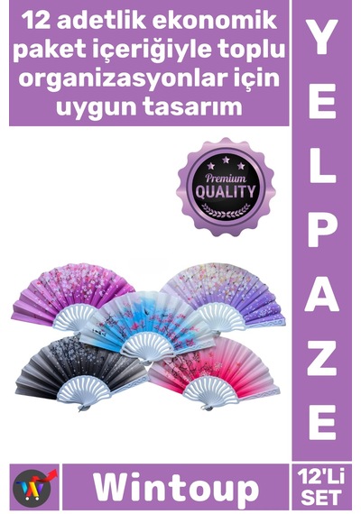 Yelpaze Kaliteli Şık Modern Dayanıklı Parti Düğün Organizasyon Plastik Kumaş Renkli Yelpaze 12'li
