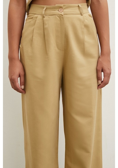 Never More Boru Paça Yüksek Bel Keten Pantolon Camel