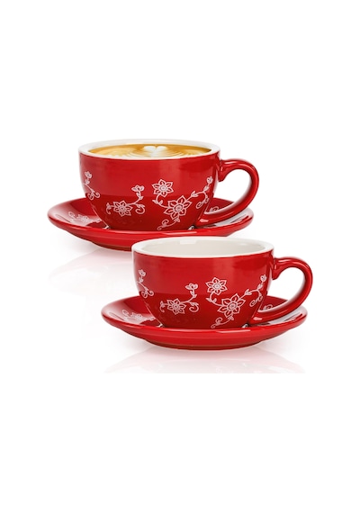 Tr 2'li Paket Kahve Fincanı Ve Tabağı, 10 Oz Seramik Çiçek Motifli Latte Kupa Tabağı Seti, Vintage Sanat Çay Bar Diğer