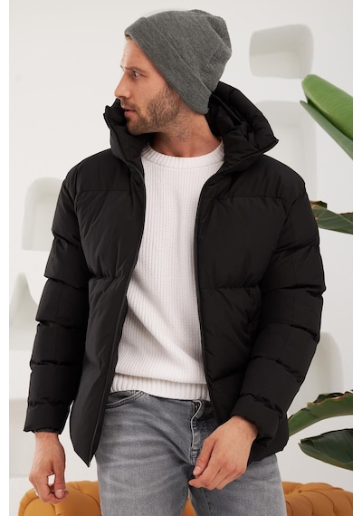 Danger Erkek Garnili Su Ve Rüzgar Geçirmez Oversize Şişme Mont Siyah