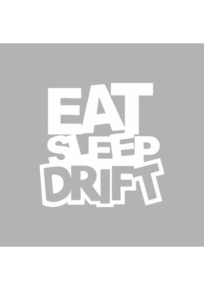 Eat Sleep Drift Araba Sticker Beyaz 16x16 Cm