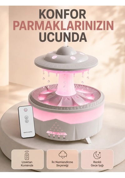 Ers 350 Ml Ufo Tasarımlı Ultrasonik Hava Nemlendirici Yağmur Efektli Gece Lambası