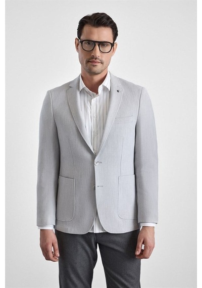 Süvari Gri Slim Mono Yaka Torba Cep 6 Drop Klasik Ceket Ct2021600428-s05