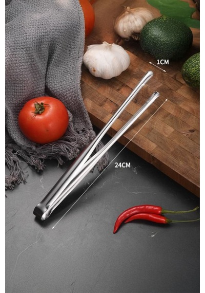304 Çelik 24 Cm. Şef Mutfak Biftek Et Barbekü Salata Ve Ekmek Maşası Cin775 Çelik Gri