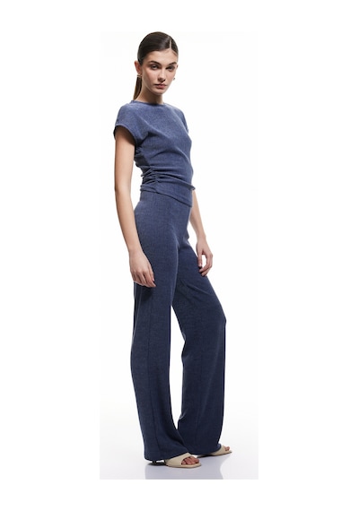 Koton Drape Detaylı Kısa Yarasa Kollu Bisiklet Yaka Slim Fit Dokulu Tişört Lacivert 5sak50156ek Lacivert