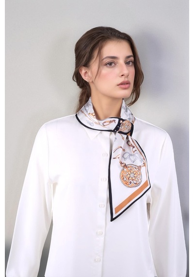Walkenzo Zincir Desenli Modern Tasarım Kadın Kravat Fular Siyah