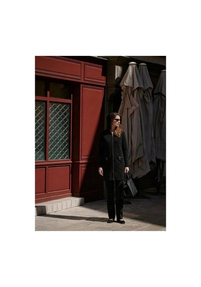 Onno Style Women Kapüşonlu Çelik Örgü Uzun Triko Kadın Ceket Siyah