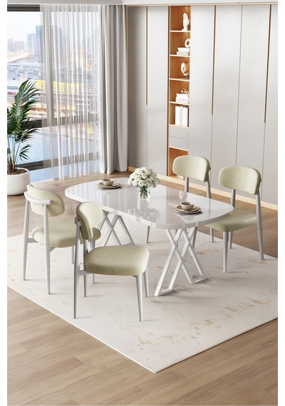 Canisa Jolin Serisi Mdf 90x168 Beyaz Mutfak Masa Takımı 4 Krem Metal Sandalye Beyaz Masa, Krem Sandalye Canisa Jolin Serisi Mdf 90x168 Beyaz Mutfak Masa Takımı 4 Krem Metal Sandalye Beyaz Masa, Krem Sandalye