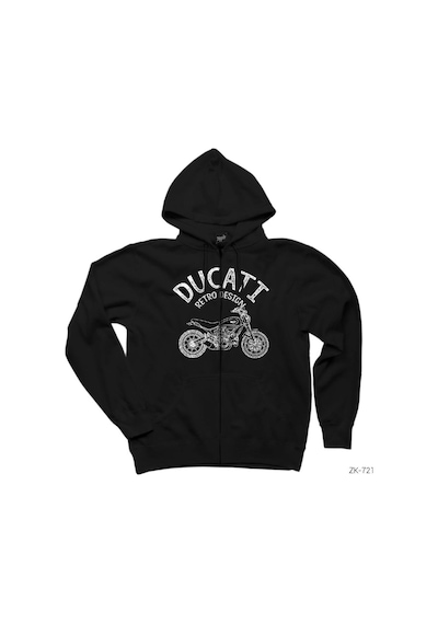 Ducati Retro Design Siyah Fermuarlı Kapşonlu Sweatshirt Siyah