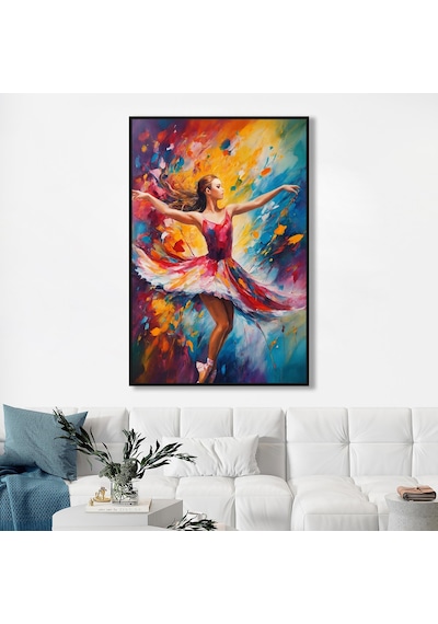 Yağlı Boya Dokulu Tablo Modern Renkli Balerin Gümüş Çerçeveli U05002-178954