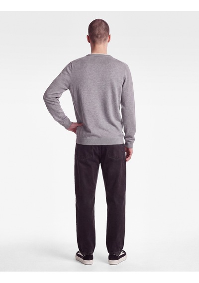 Koton Regular Fit Uzun Kollu Renk Kontrastlı Bisiklet Yaka Triko Kazak Gri 7wam70078ht